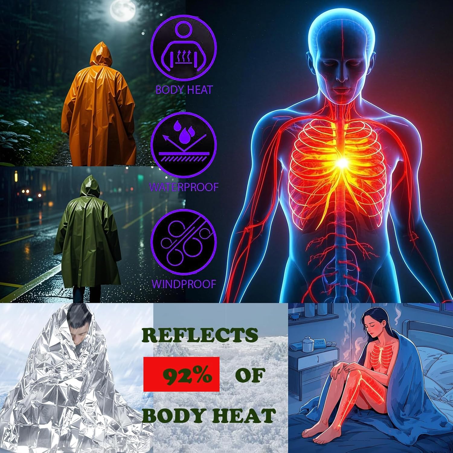 Camping Raincoat Waterproof Su - Survival Blanket Reflective avis et prix