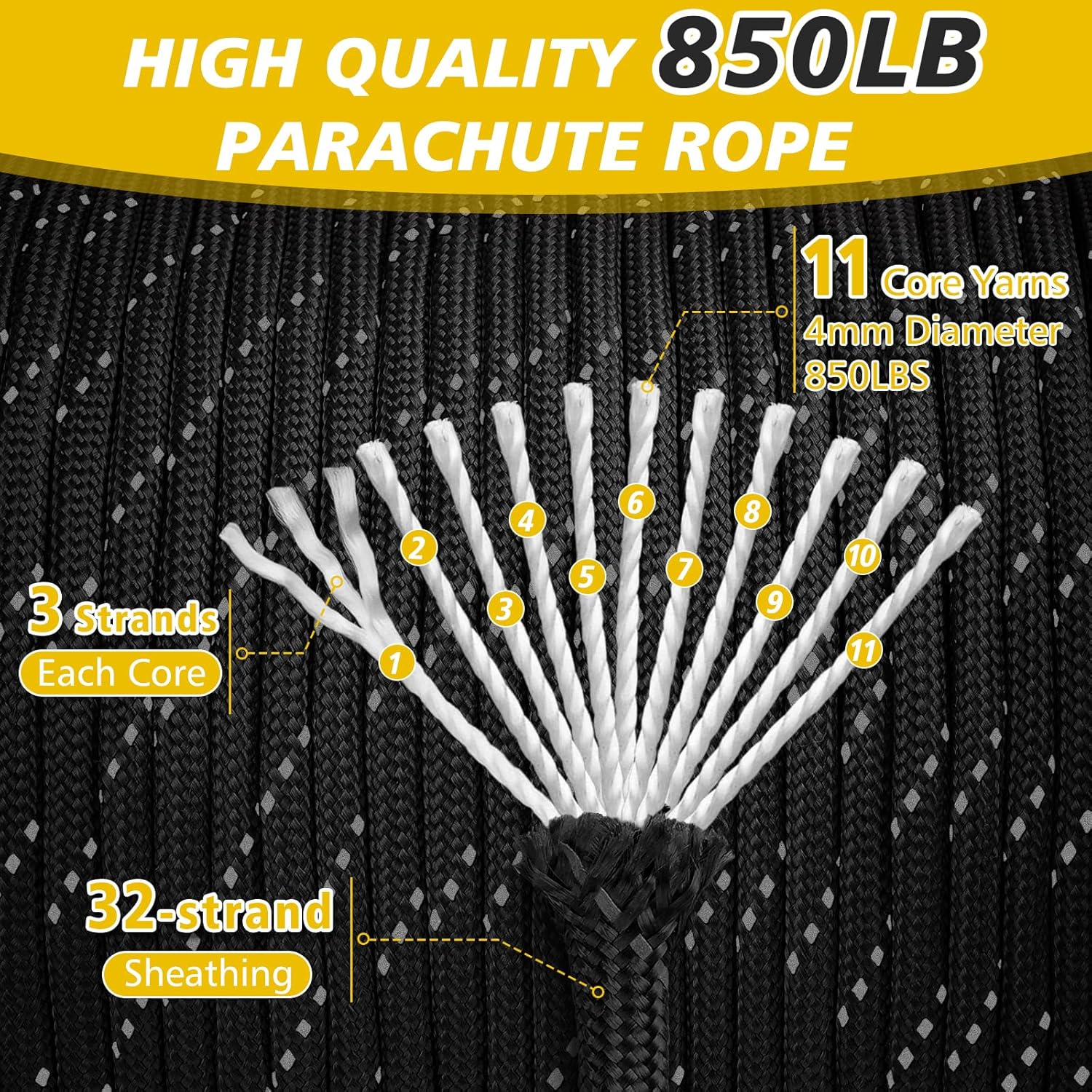 850lb Reflective Paracord Rope - Para Cord 1000Ft avis et prix