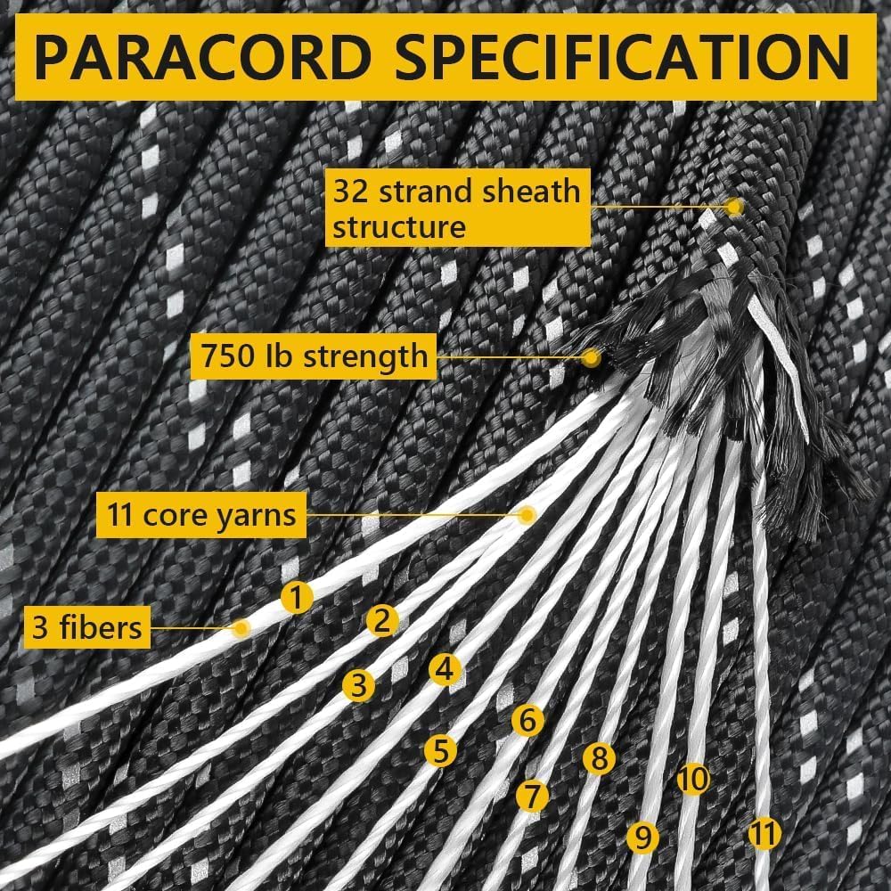750lb Reflective Paracord Rope - Para Cord 1000Ft avis et prix
