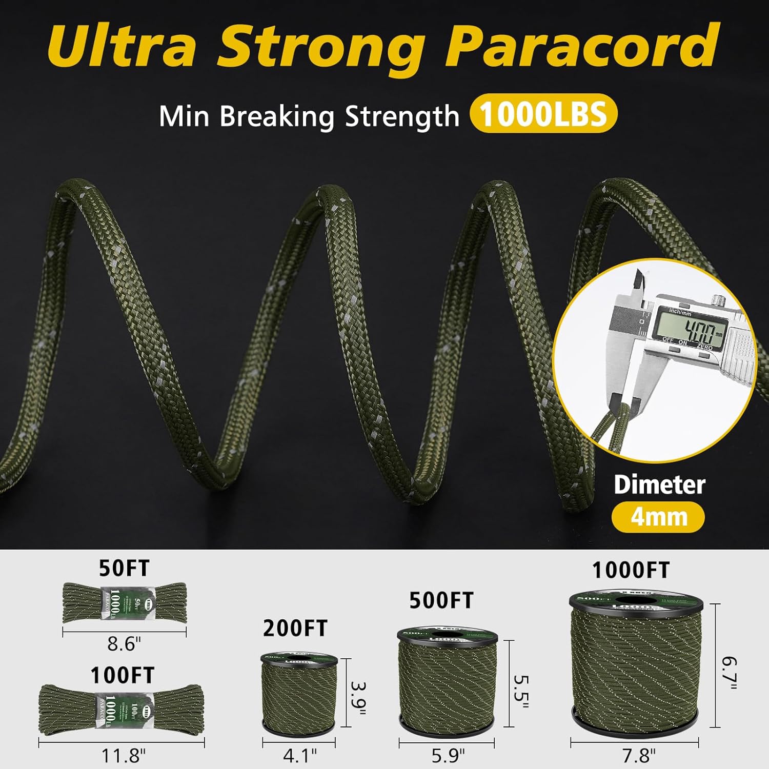 1000lb Reflective Paracord 4mm - Para Cord 1000Ft avis et prix