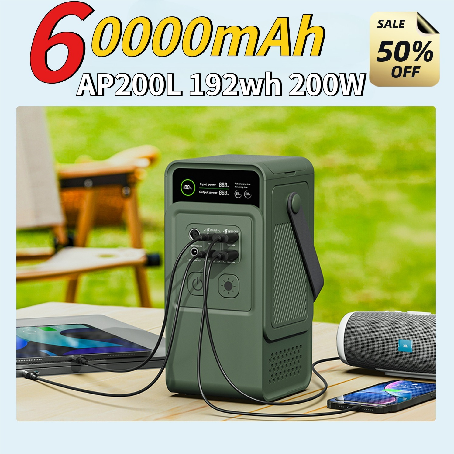 60000mAh 200W 192Wh Camping Po - Solar Emergency Charger avis et prix
