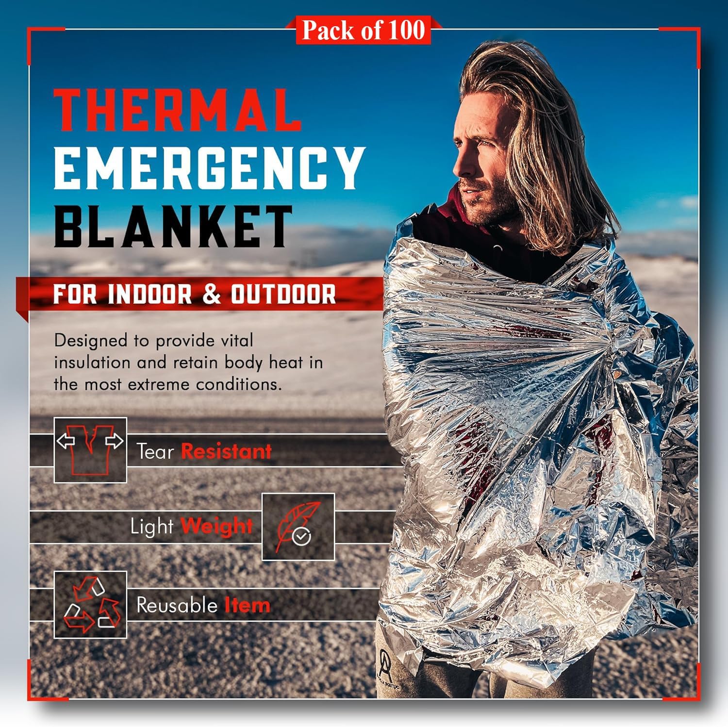 100-Pack Reflective Thermal Bl - Survival Blanket Reflective avis et prix