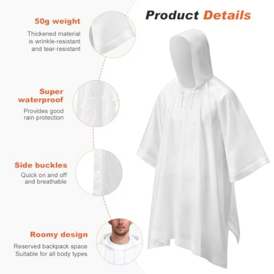 8 Pack Hooded Rain Ponchos for - Emergency Poncho Rain avis et prix